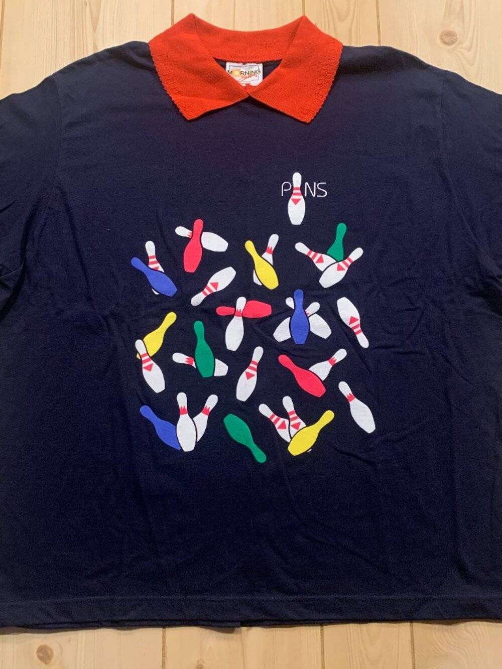 Vintage Y2K Morning Sun Bowling Pins Multicolor Retro Collared Shirt Women's 3X